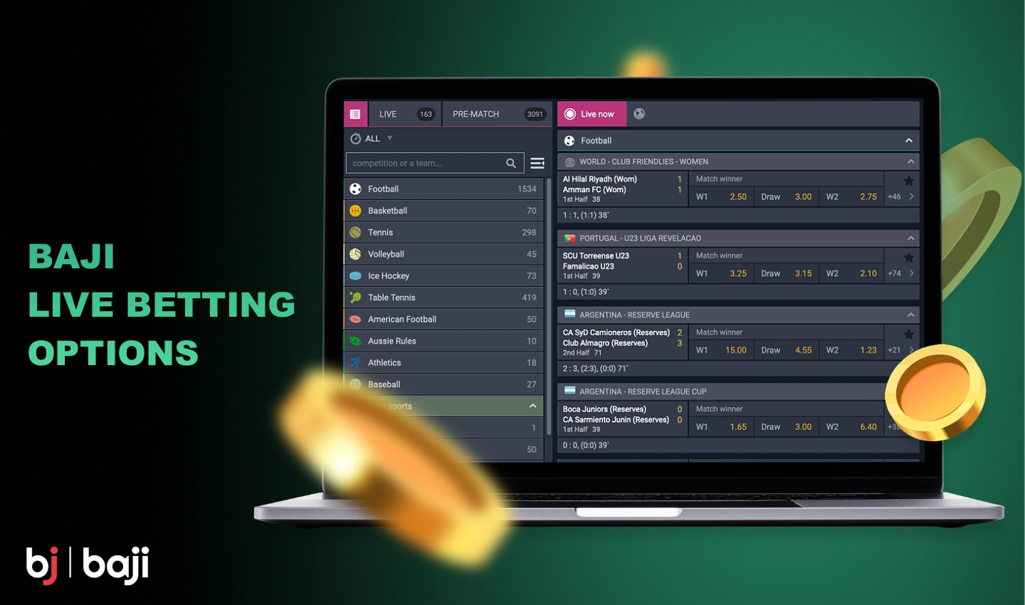 Baji پر لائیو بیٹنگ صارف کو ان میچوں پر ریئل ٹائم شرط لگانے کی اجازت دیتی ہے جو ابھی ہو رہے ہیں۔