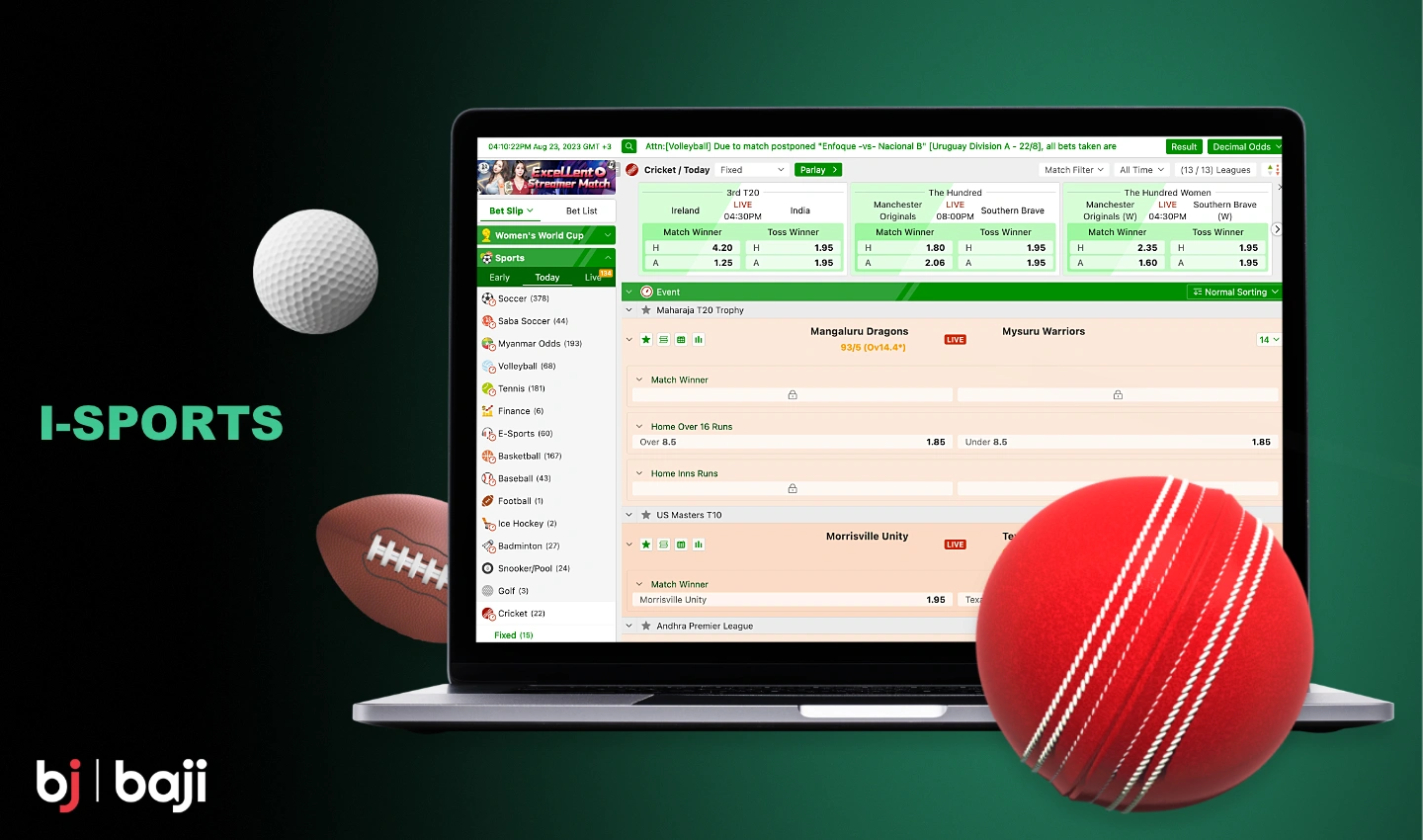 آئی سپورٹس بک کے ذریعے ، Baji صارفین مختلف قسم کے کھیلوں پر شرط لگا سکتے ہیں۔