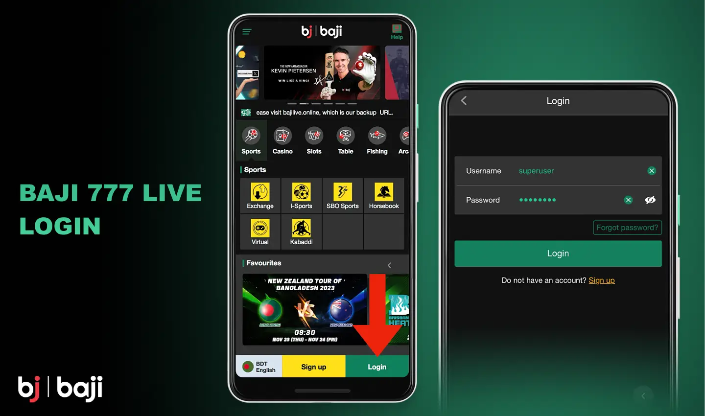 To log in to your account on the Baji 777 platform, you must use the login and password that were specified during registration